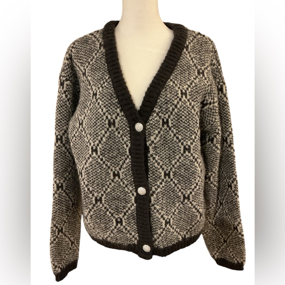 Vero Moda Black/Gray and White Women's V-Neck Cardigan 16/18